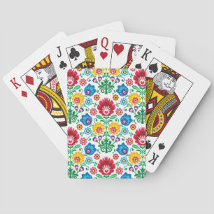 Floral Heart Folk Art Pattern Playing Cards
