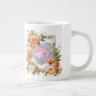 Floral Heart Frame Large Coffee Mug