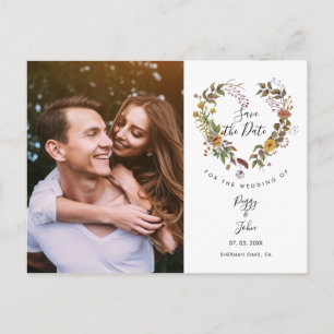Floral Heart Garland Photo Wedding Save the Date Postcard