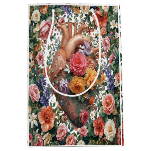 Floral Heart Gift Bag Artistic Bloom Wrapping