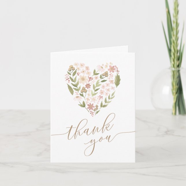 Floral Heart Girl Baby Shower Thank You Card (Front)