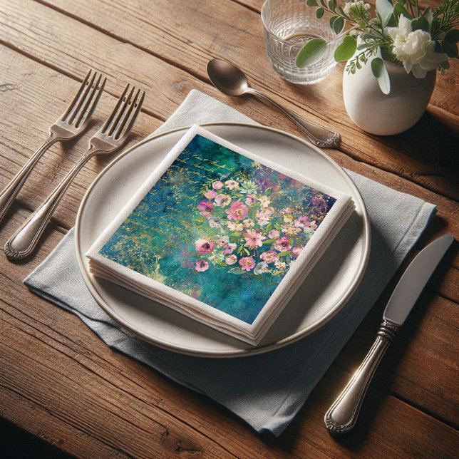 Floral Heart Gold Romantic Handwriting Decoupage Napkin (Creator Uploaded)