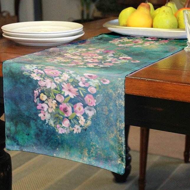 Floral Heart Gold Romantic Handwriting  Short Table Runner (Creator Uploaded)