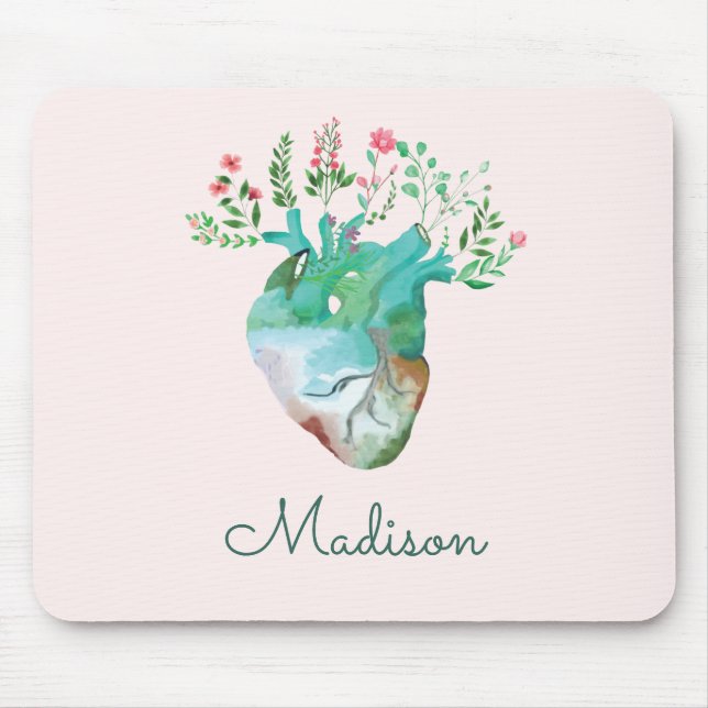 Floral Heart Health Pretty Anatomy Personalised Mouse Pad (Front)