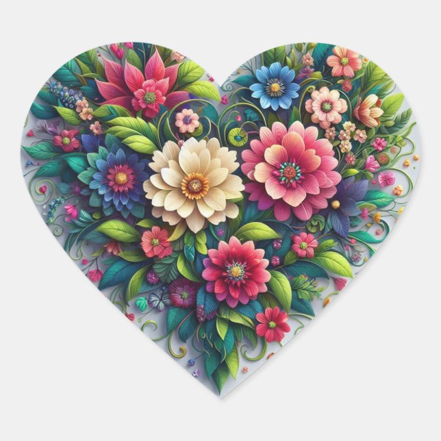Floral Heart Heart Sticker (Front)