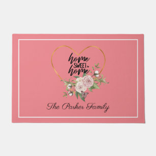 Floral Heart Home Sweet Home Family Doormat