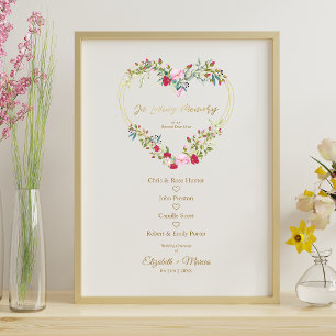 Floral Heart In Loving Memory Wedding Table in Red Poster