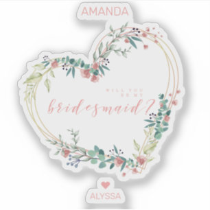 Floral Heart in Pink Shades Bridesmaid Proposal