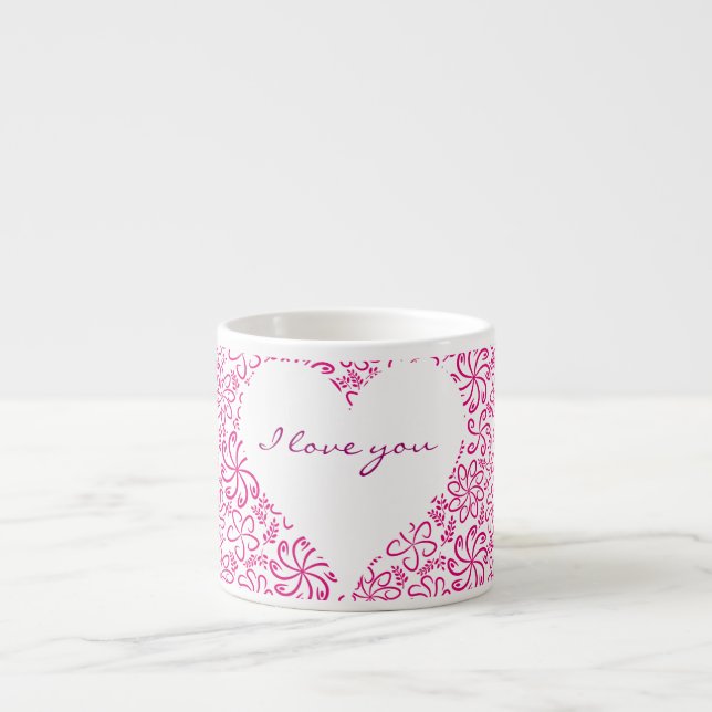 Floral heart in pink white with a name espresso cup (Front)