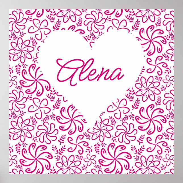 Floral heart in pink white with a name poster (Front)