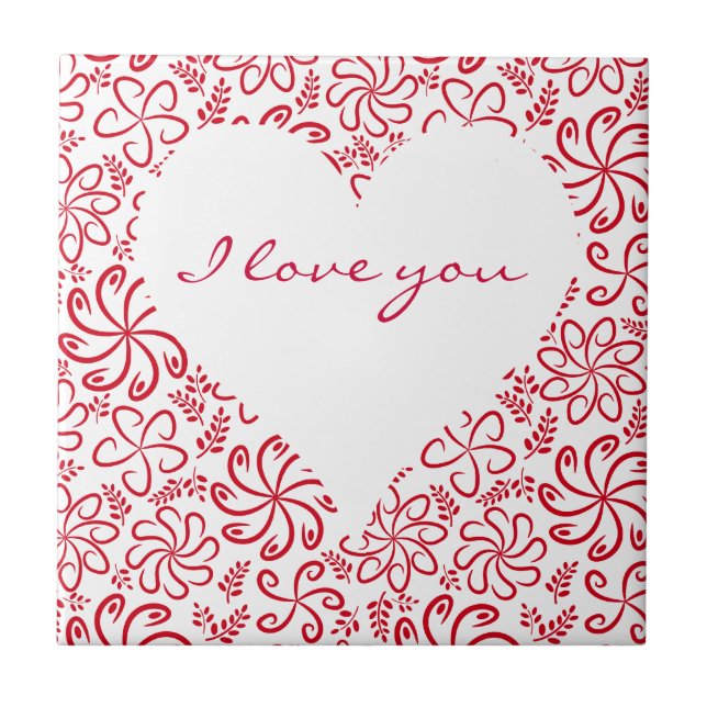 Floral heart in red white with a name tile (Front)
