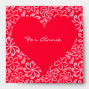 Floral heart in red with a name envelopes