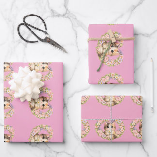 Floral Heart Kawaii art Kitten  Wrapping Paper Sheet