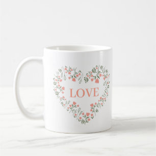Floral Heart Love with Name and Date Wedding Mug