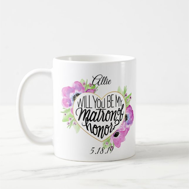 Floral Heart Matron of Honour Proposal Mug (Left)