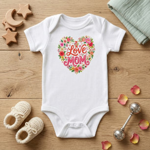 Floral Heart, Mum Girl Gift Announce Newborn Baby Bodysuit