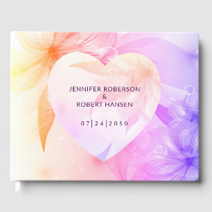 Floral Heart Orange Purple Dewdrops Wedding Guest Book