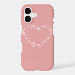 Floral heart outline pink white line