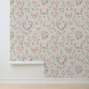 Floral Heart Pattern Pastel Design Wallpaper