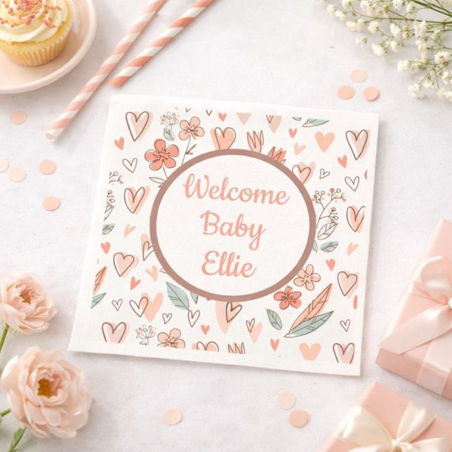Floral Heart Personalised Name Napkin (Creator Uploaded)