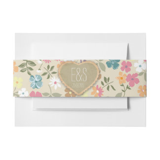 Floral Heart Personalized Invitation Belly Bands Band