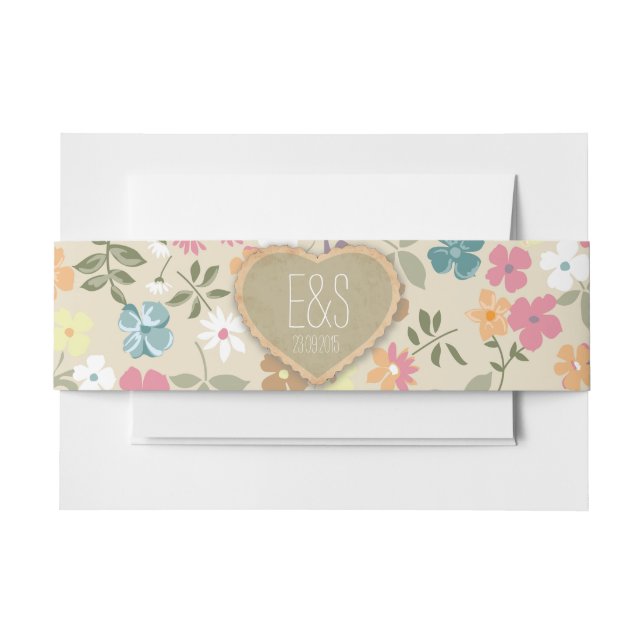 Floral Heart Personalized Invitation Belly Bands Band (Front Example)
