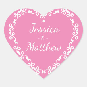 Floral Heart Pink And White Wedding Personalised Sticker