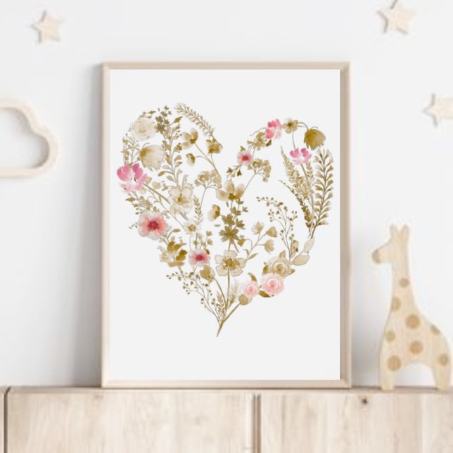 Floral Heart Pink Neutral Girl Nursery Decor (Creator Uploaded)