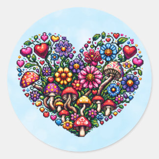 Floral Heart Pixel Art Classic Round Sticker
