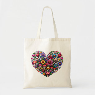 Floral Heart Pixel Art Personalised Tote Bag