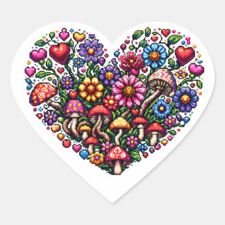 Floral Heart Pixel Art Sticker