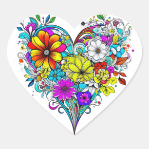 Floral Heart Pretty Colourful Heart Sticker