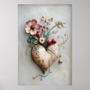 Floral Heart Print, Valentine Romantic Cottagecore Poster