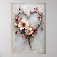 Floral Heart Print, Valentine Romantic Love