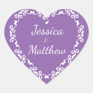 Floral Heart Purple And White Wedding Personalised Sticker