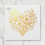 Floral Heart Romantic  Favour Tags<br><div class="desc">Pretty flowers in a heart gold stickers. Tattoo style art floral heart. Wedding gift tags.</div>