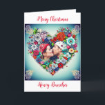 Floral Heart Romantic Personalised Christmas Holiday Card<br><div class="desc">Pretty teal background with red roses and colourful flowers whimsical folk art style floral heart. Add a picture of you and your partner in the personalise area. Sweet romantic card for Christmas. All I want for Christmas,  is us.</div>