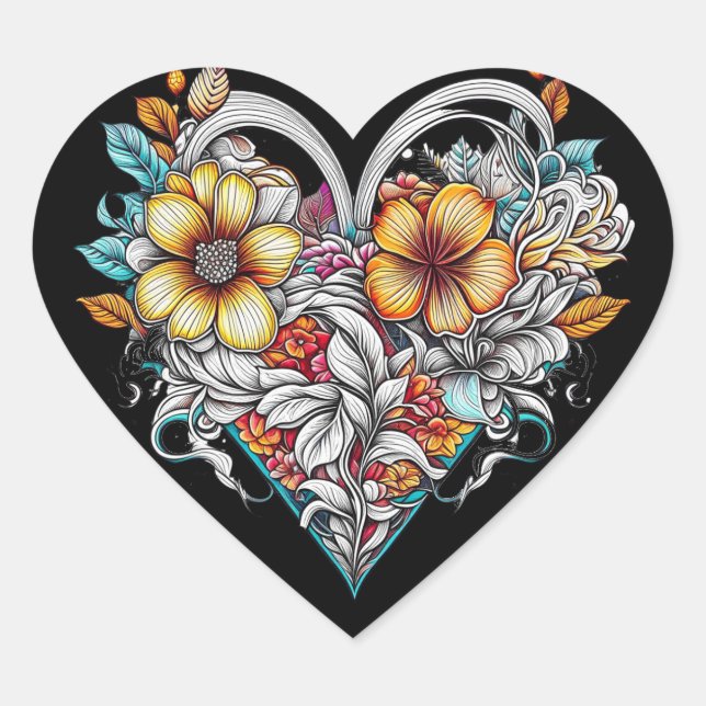 Floral Heart Romantic Sticker (Front)