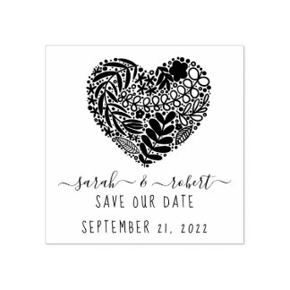 floral heart save the date stamp