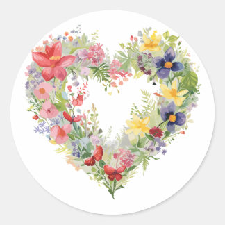 Floral Heart - Spring Flowers in Watercolors Classic Round Sticker