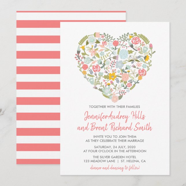Floral Heart  Spring Wedding Invitation (Front/Back)