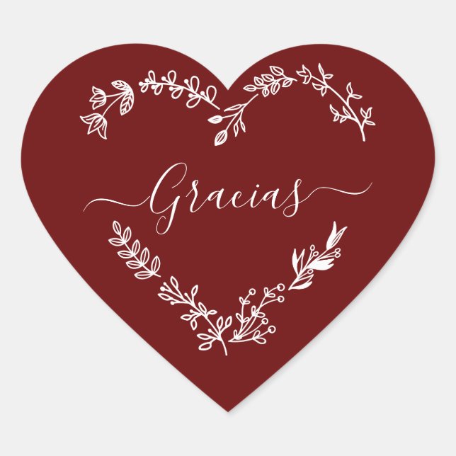 Floral Heart Thanks in Spanish Burgundy Background Sticker (Front)