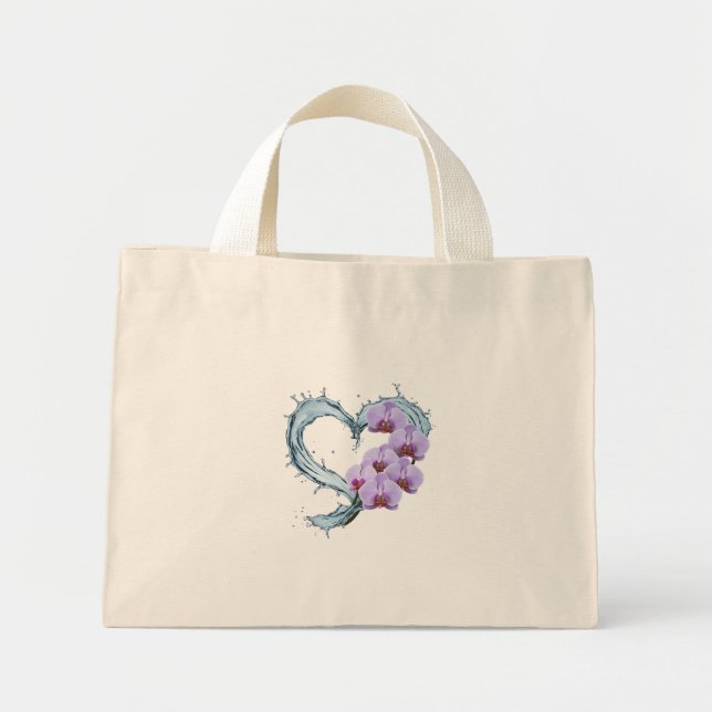 Floral Heart Tote Bag – Watercolor Orchid Design (Front)