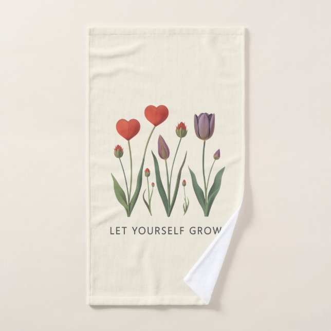 Floral Heart Tulips Let Yourself Grow Quote Bath Towel Set (Hand Towel)
