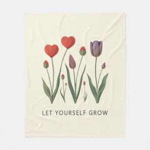 Floral Heart Tulips Let Yourself Grow Quote Fleece Blanket