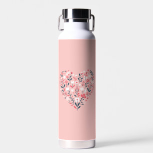 Floral heart Valentine's day card Water Bottle