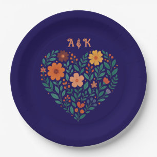 Floral Heart Wedding Paper Plate