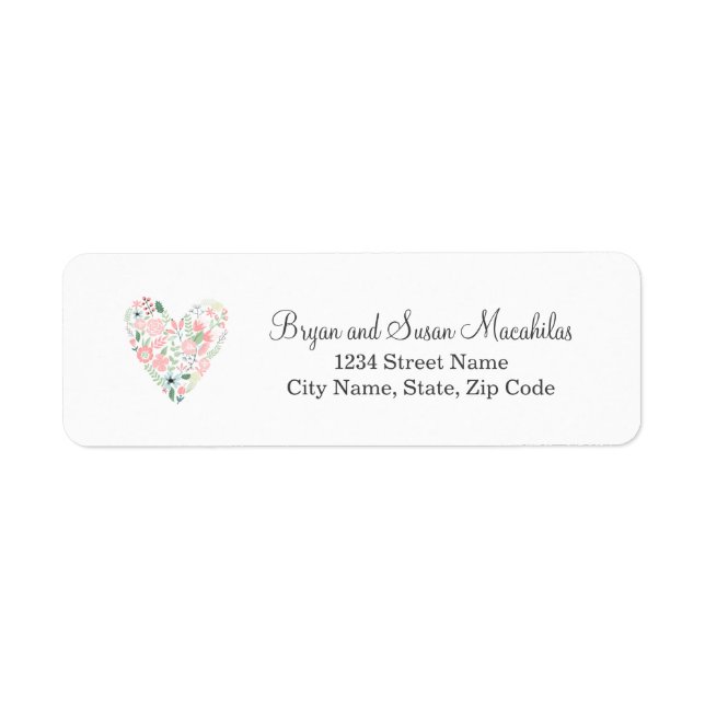 Floral Heart Wedding Return Address Label (Front)