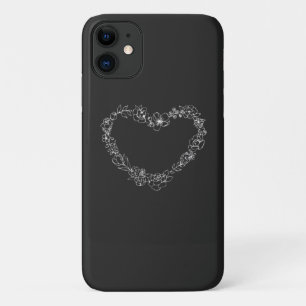 Floral heart white outline simple line Case-Mate iPhone case
