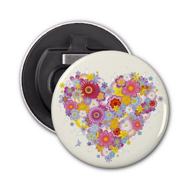 Floral heart with butterflies bottle opener (Front)